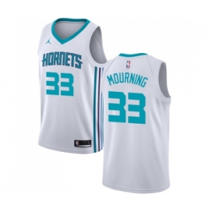 Men's Nike Jordan Charlotte Hornets #33 Alonzo Mourning Authentic White NBA Jersey - Association Edition