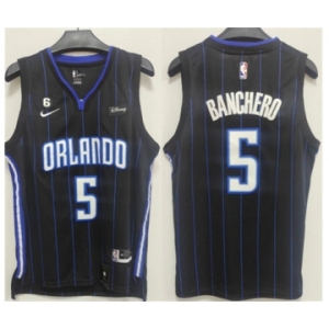 Men's Orlando Magic #5 Paolo Banchero Black With No.6 Patch Icon Edition Stitched Swingman Jersey