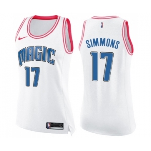 Women's Nike Orlando Magic #17 Jonathon Simmons Swingman White Pink Fashion NBA Jersey