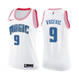 Women's Nike Orlando Magic #9 Nikola Vucevic Swingman White Pink Fashion NBA Jersey