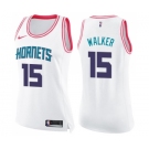 Women's Nike Charlotte Hornets #15 Kemba Walker Swingman White Pink Fashion NBA Jersey