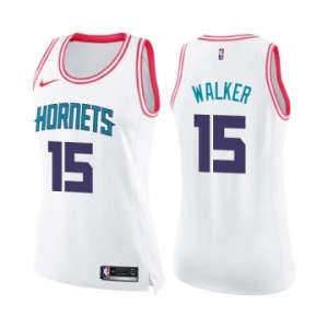 Women's Nike Charlotte Hornets #15 Kemba Walker Swingman White Pink Fashion NBA Jersey