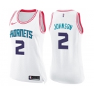 Women's Nike Charlotte Hornets #2 Larry Johnson Swingman White Pink Fashion NBA Jersey