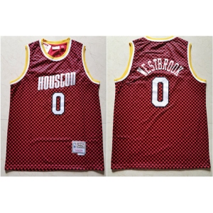 Men's Houston Rockets #0 Russell Westbrook Red Checkerboard Hardwood Classics Jersey