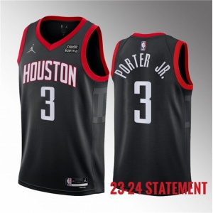 Men's Houston Rockets #3 Kevin Porter Jr. Black 2023 Statement Edition Stitched Basketball Jersey