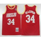 Men's Houston Rockets #34 Hakeem Olajuwon 1993-94 Red Hardwood Classics Soul Swingman Throwback Jersey