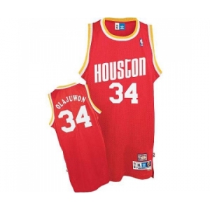 Men's Mitchell and Ness Houston Rockets #34 Hakeem Olajuwon Authentic Red Throwback NBA Jersey