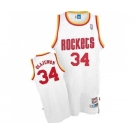 Men's Mitchell and Ness Houston Rockets #34 Hakeem Olajuwon Authentic White Throwback NBA Jersey