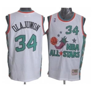 Men's Mitchell and Ness Houston Rockets #34 Hakeem Olajuwon Swingman White 1996 All Star Throwback NBA Jersey