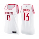 Women's Houston Rockets #13 James Harden Swingman White Pink Fashion Basketball Jersey