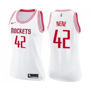 Women's Nike Houston Rockets #42 Nene Swingman White Pink Fashion NBA Jersey