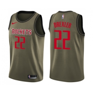 Youth Nike Houston Rockets #22 Clyde Drexler Swingman Green Salute to Service NBA Jersey