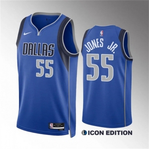 Men's Dallas Mavericks #55 Derrick Jones Jr Blue Icon Edition Stitched Basketball Jersey