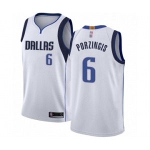 Men's Dallas Mavericks #6 Kristaps Porzingis Authentic White Basketball Jersey - Association Edition