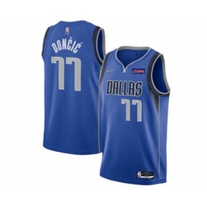 Men's Dallas Mavericks #77 Luka Doncic 75th Anniversary Blue Stitched Basketball Jersey