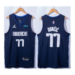 Men's Dallas Mavericks #77 Luka Doncic 75th Anniversary Navy Stitched Basketball Jersey