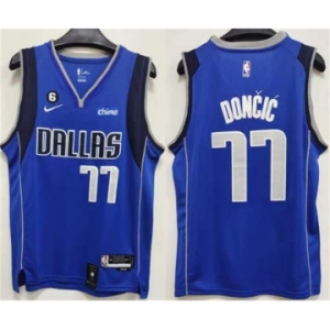 Men's Dallas Mavericks #77 Luka Doncic Blue No.6 Patch Stitched Jersey