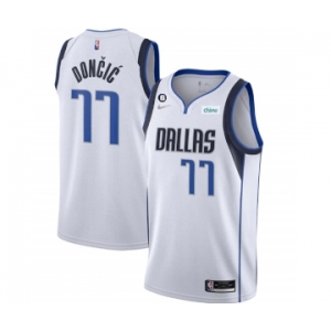 Men's Dallas Mavericks #77 Luka Doncic White No.6 Patch Stitched Jersey