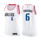 Women's Dallas Mavericks #6 Kristaps Porzingis Swingman White Pink Fashion Basketball Jersey