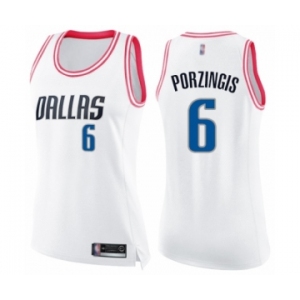 Women's Dallas Mavericks #6 Kristaps Porzingis Swingman White Pink Fashion Basketball Jersey