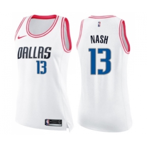 Women's Nike Dallas Mavericks #13 Steve Nash Swingman White Pink Fashion NBA Jersey