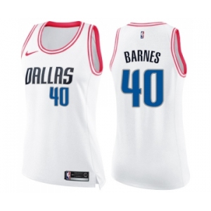 Women's Nike Dallas Mavericks #40 Harrison Barnes Swingman White Pink Fashion NBA Jersey