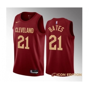 Men's Cleveland Cavaliers #21 Emoni Bates Wine 2023 Draft Icon Edition Stitched Jersey