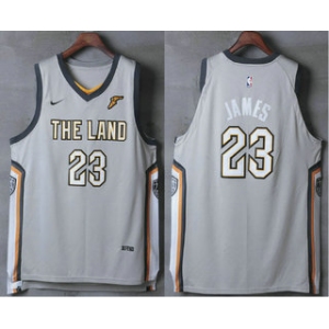 Men's Cleveland Cavaliers #23 LeBron James Gray The Land 2017-2018 Nike Authentic Stitched NBA Jersey