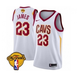 Men's Nike Cleveland Cavaliers #23 LeBron James Authentic White 2018 NBA Finals Bound NBA Jersey - Association Edition