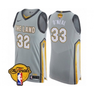 Men's Nike Cleveland Cavaliers #33 Shaquille O'Neal Authentic Gray 2018 NBA Finals Bound NBA Jersey - City Edition