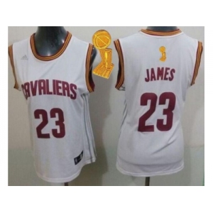 NBA Women Cavaliers #23 LeBron James White The Champions Patch Home Stitched Jerseys