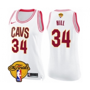 Women's Nike Cleveland Cavaliers #34 Tyrone Hill Swingman White Pink Fashion 2018 NBA Finals Bound NBA Jersey