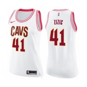 Women's Nike Cleveland Cavaliers #41 Ante Zizic Swingman White Pink Fashion NBA Jersey