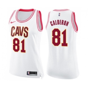 Women's Nike Cleveland Cavaliers #81 Jose Calderon Swingman White Pink Fashion NBA Jersey
