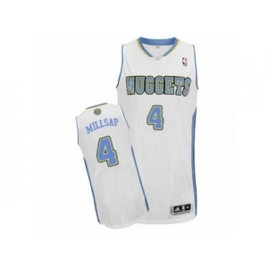 Men Adidas Denver Nuggets #4 Paul Millsap Authentic White Home NBA Jersey