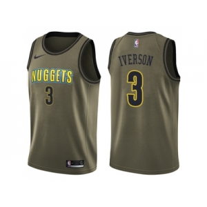 Men Nike Denver Nuggets #3 Allen Iverson Green Salute to Service NBA Swingman Jersey