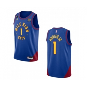 Men's Denver Nuggets #1 Michael Porter Jr. Blue 2022-23 Statement Edition With NO.6 PatchStitched Jersey