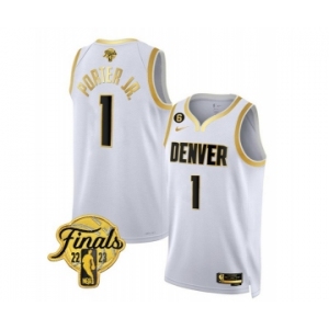 Men's Denver Nuggets #1 Michael Porter Jr. White 2023 Finals Collection With NO.6 Patch Stitched Basketball Jersey