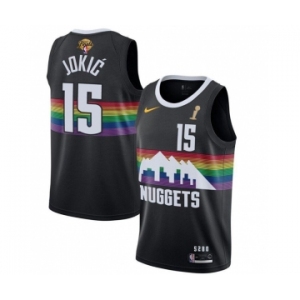 Men's Denver Nuggets #15 Nikola Jokic Black 2023 Finals Champions City Edition Stitched Basketball Jersey