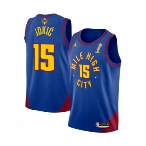 Men's Denver Nuggets #15 Nikola Jokic Blue 2023 Finals Champions Statement Edition Stitched Basketball Jersey