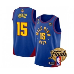 Men's Denver Nuggets #15 Nikola Jokic Blue 2023 Finals Statement Edition With NO.6 Patch Stitched Basketball Jersey