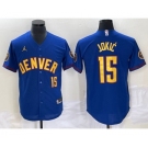 Men's Denver Nuggets #15 Nikola Jokic Blue With Patch Stitched Baseball Jersey