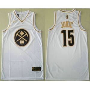 Men's Denver Nuggets #15 Nikola Jokic White Golden Nike Swingman Stitched NBA Jersey