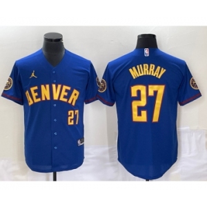 Men's Denver Nuggets #27 Jamal Murray Blue With Patch Cool Base Stitched Baseball Jersey