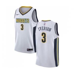 Men's Nike Denver Nuggets #3 Allen Iverson Swingman White NBA Jersey - Association Edition