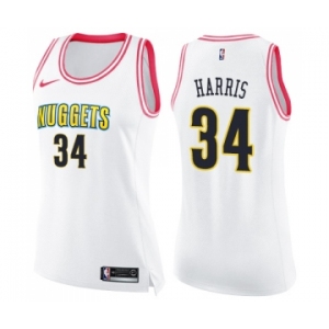 Women's Denver Nuggets #34 Devin Harris Swingman White Pink Fashion Basketball Jersey