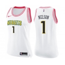 Women's Nike Denver Nuggets #1 Jameer Nelson Swingman White Pink Fashion NBA Jersey