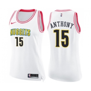 Women's Nike Denver Nuggets #15 Carmelo Anthony Swingman White Pink Fashion NBA Jersey