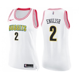 Women's Nike Denver Nuggets #2 Alex English Swingman White Pink Fashion NBA Jersey