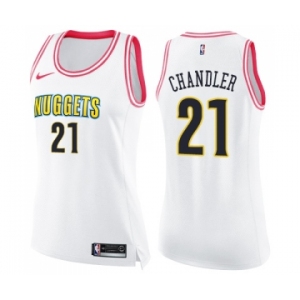 Women's Nike Denver Nuggets #21 Wilson Chandler Swingman White Pink Fashion NBA Jersey
